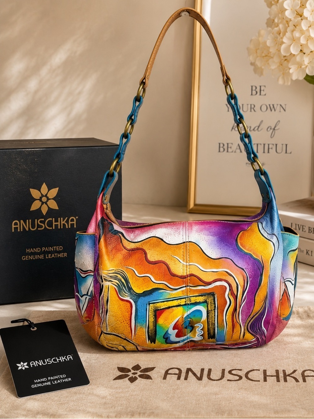 ANUSCHKA Hand Painted Leather Shoulder Bag